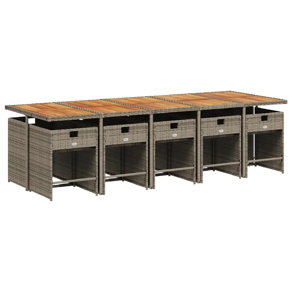 Set da Pranzo da Giardino 11pz con Cuscini in Polyrattan Grigio 3211118