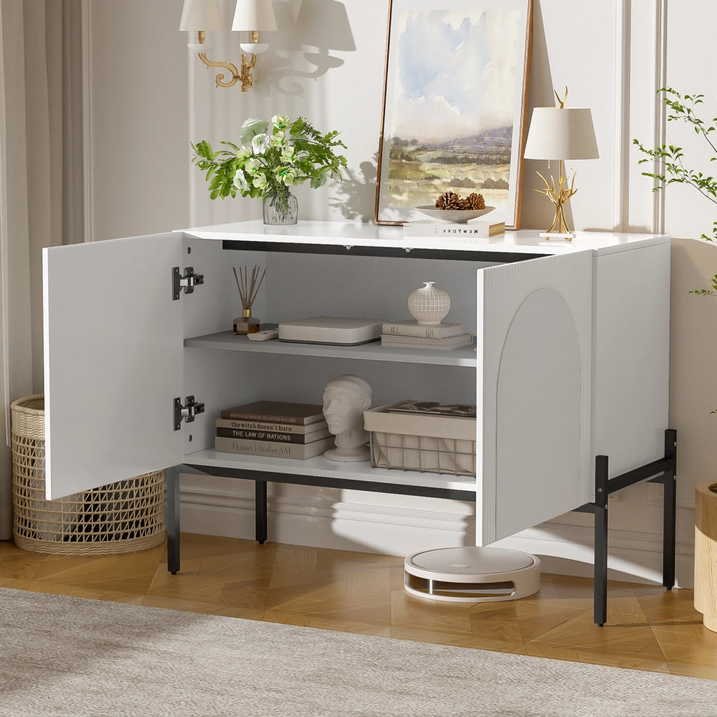 Credenza a 2 ante con gambe in metallo e design ad arco, per soggiorno e sala da pranzo, bianca, 100 × 40 × 75 cm