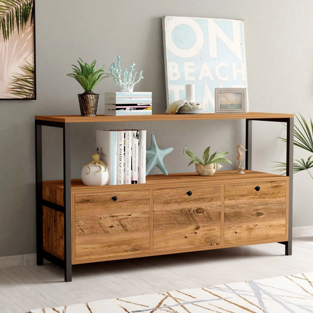 Madia Amiterno, Credenza 4 Vani, 120x30x75h cm Marrone Rovere