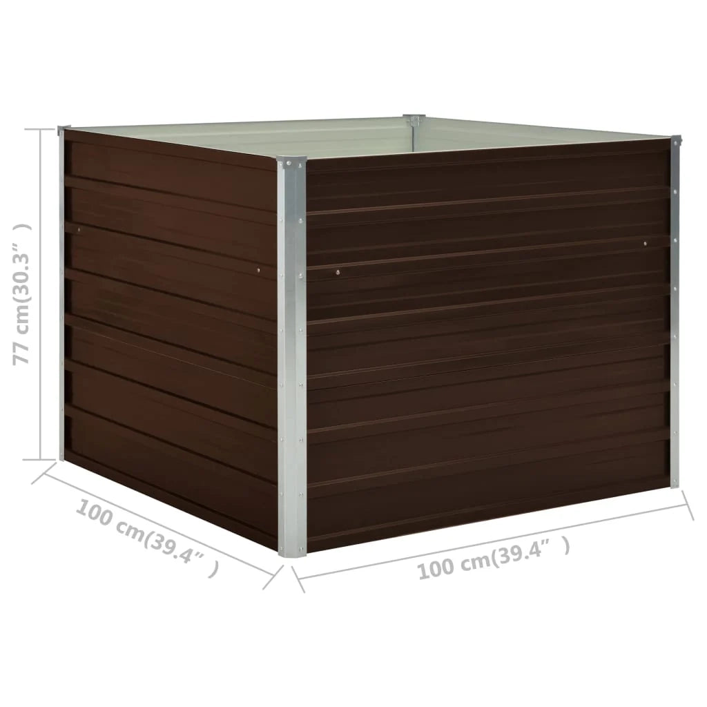 Fioriera rialzata marrone 100 x 100 x 77 cm per piante e fiori da giardino acciaio zincato 02_0000857