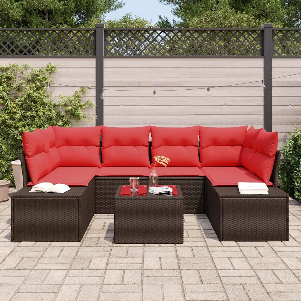 Set Divano da Giardino con cuscino 7 pcs Marrone polyrattan