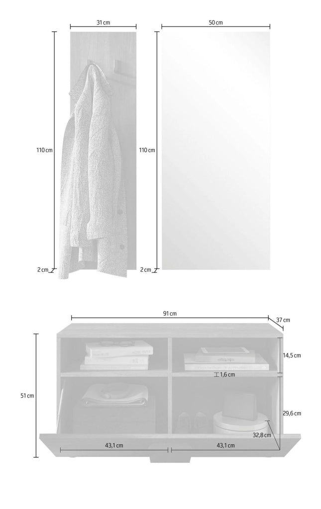 Muros, Mobile da Ingresso Specchio Incluso, 91x36x165h cm Marrone Rovere