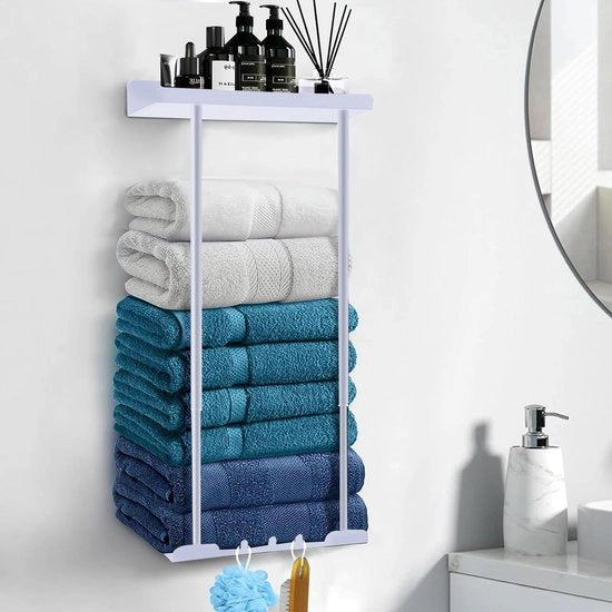 Supporto asciugamano senza perforazione - asciugamaniere estendibile, autoadesivo con piastra, supporto asciugamano per la parete della doccia da applicare con adesivo, 38-75 cm (bianco)