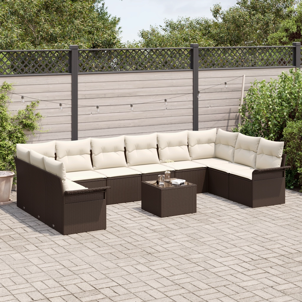 Set Divano da Giardino 10 Pezzi con Cuscini Grigio Polirattan