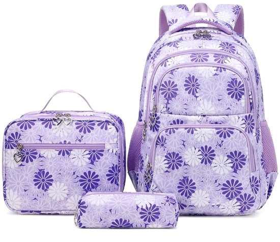 Set di Borse per Scuola per Ragazze - 3 Set - Borsa per Scuola con Borsa per Pasti - Ideale per Adolescenti - Design Carino