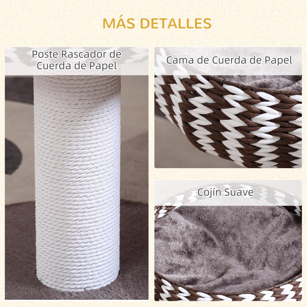 Torre Riscatore per Gatti con Letto e Cuscino ¨C Zephmum ¨C 50x50x52 cm Marrone e Bianco