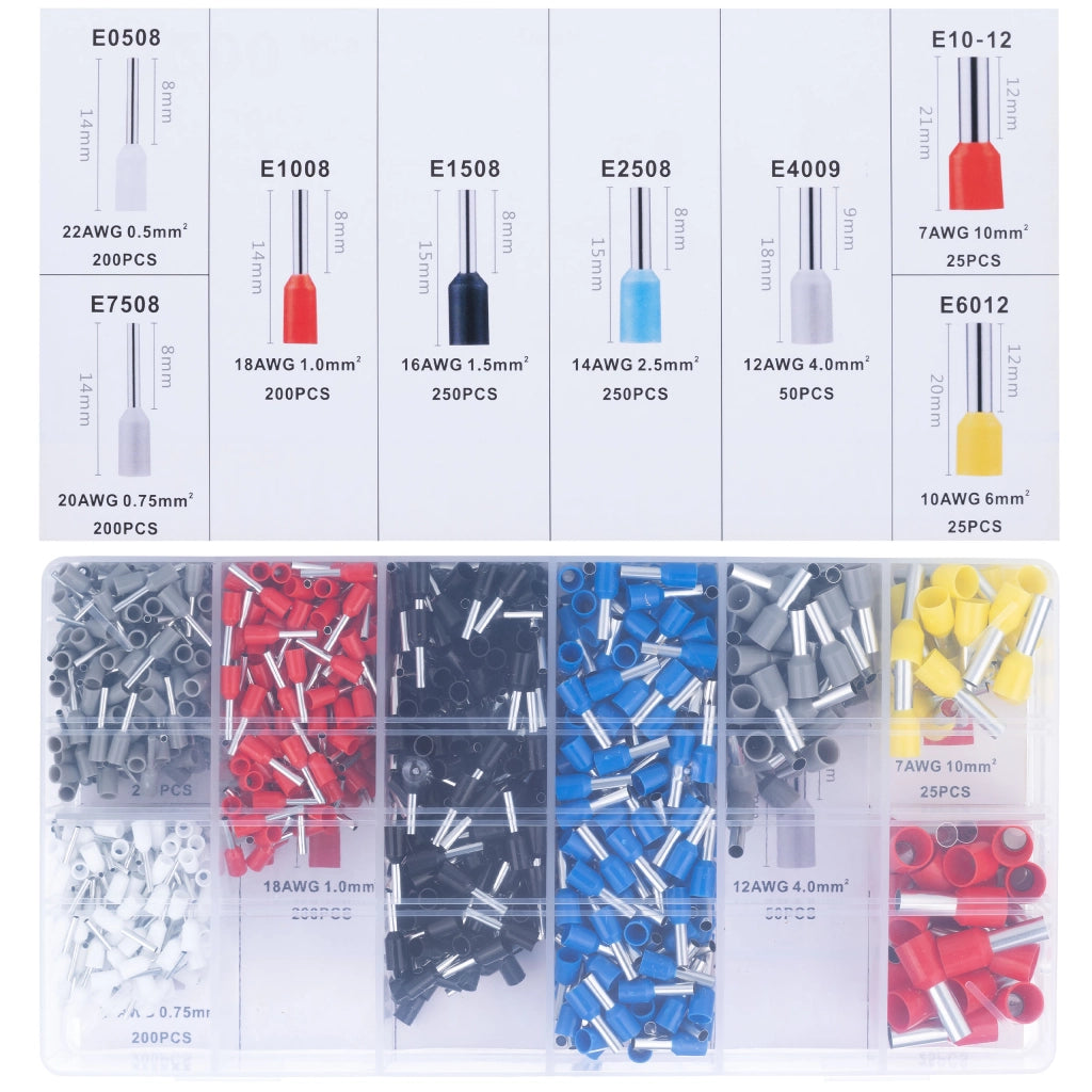 Pinza Crimpatrice per Capicorda Isolati – Set con 1200 Capicorda | Gamma 0.25-10.0 mm²