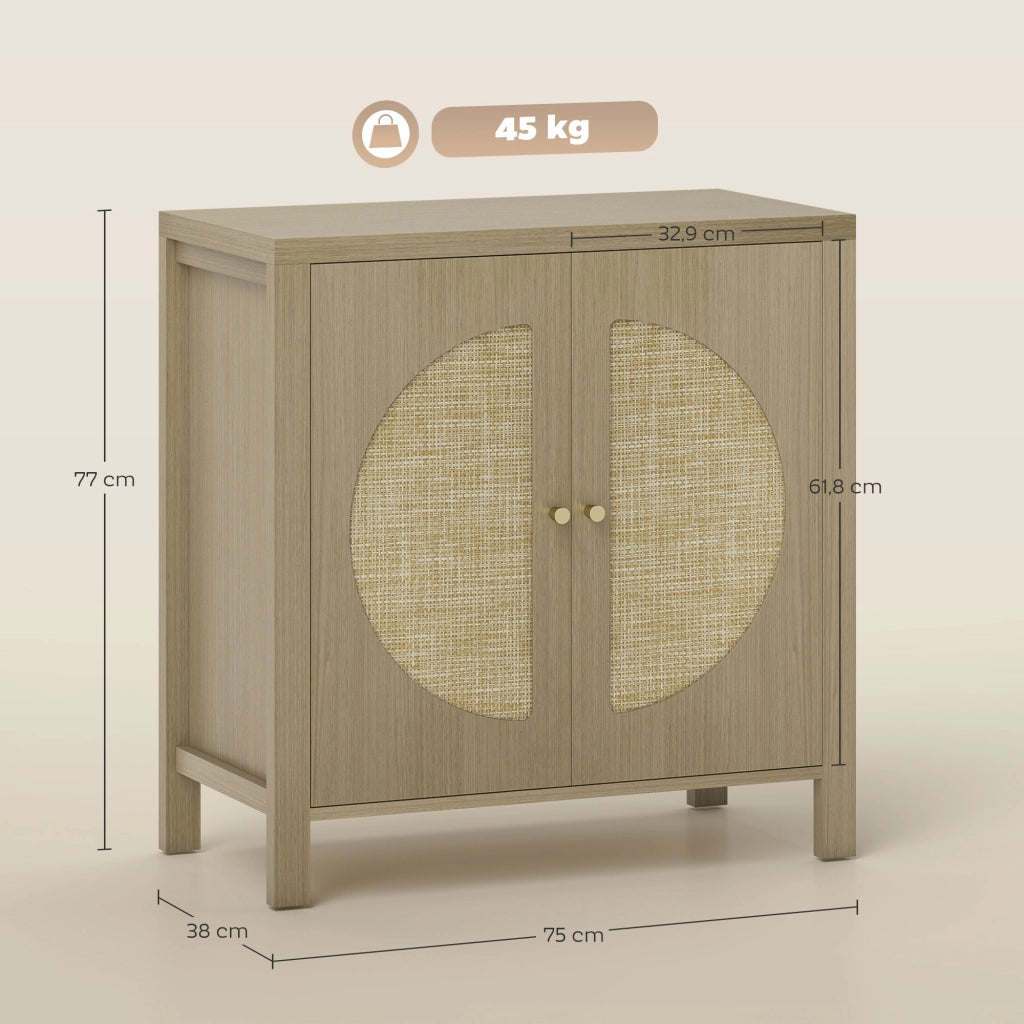 Credenza con 2 ante effetto rotin e ripiano regolabile ¨C zephmum ¨C 75x38x77 cm, legno naturale