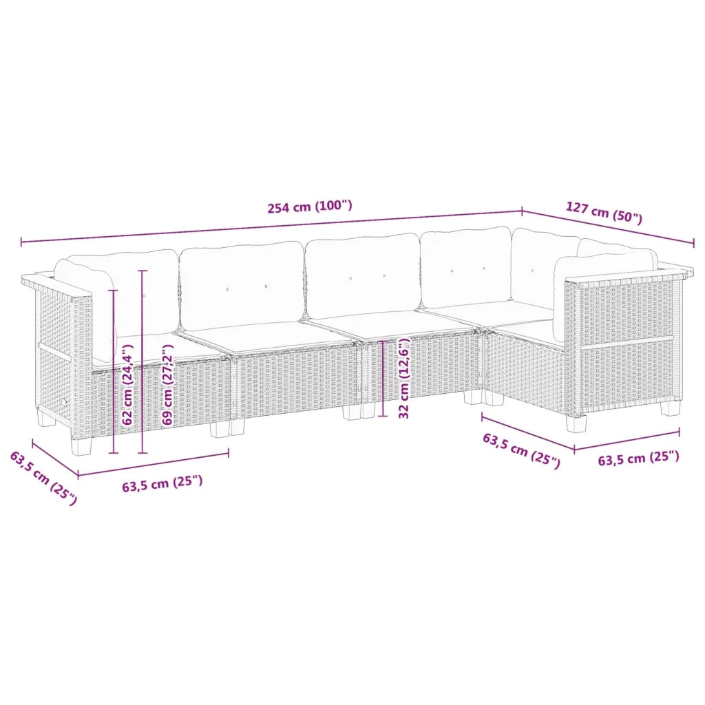 Set Divani da Giardino 5 pz | Set Salotto da Giardino con Cuscini in Polyrattan Nero