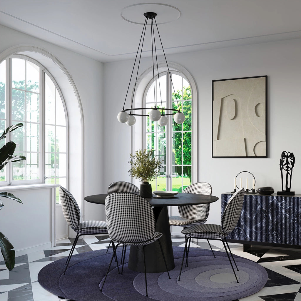Lampada da soffitto moderna in acciaio e vetro nero YOLI a 5 luci French Sky, 80 cm