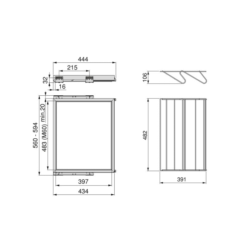 Kit di porta scarpe in metallo e telaio con guide a chiusura ammortizzata per armadio, regolabile, modulo 800 mm, Grig..