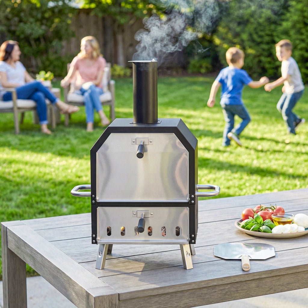 Barbecue a legna e carbone 2 livelli con pietra refrattaria e paletta ¨C zephmum ¨C nero 30 cm