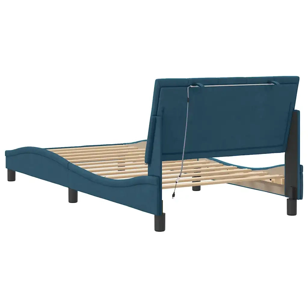Giroletto con LED senza Materasso-Struttura Letto Hanko Blu 100x200 cm in Velluto