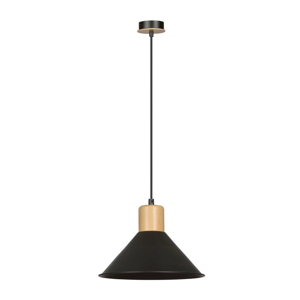 Sospensione Nordica 1 Luce Chandra In Acciaio Nero E Legno