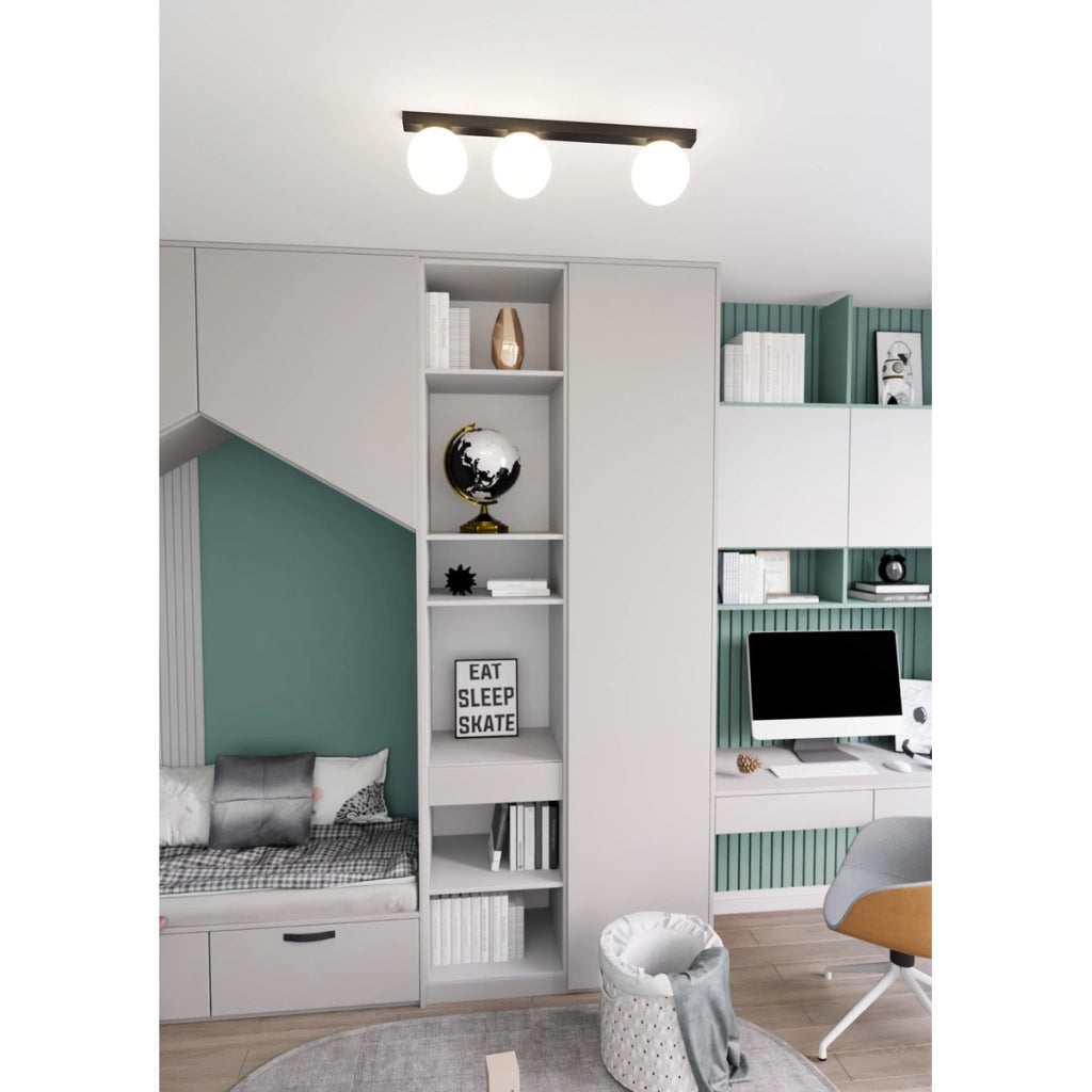 Lampada da soffitto FIT in acciaio nero opaco e vetro opalino