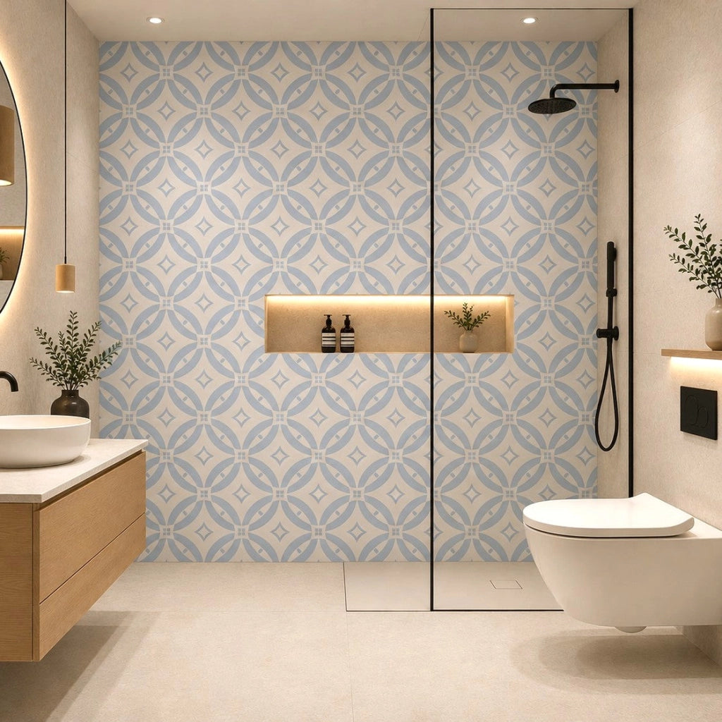 Set 22 Piastrelle Autoadesive per Pavimento e Parete 30x30 cm 2 mq in LTV PVC Effetto Maiolica Capri