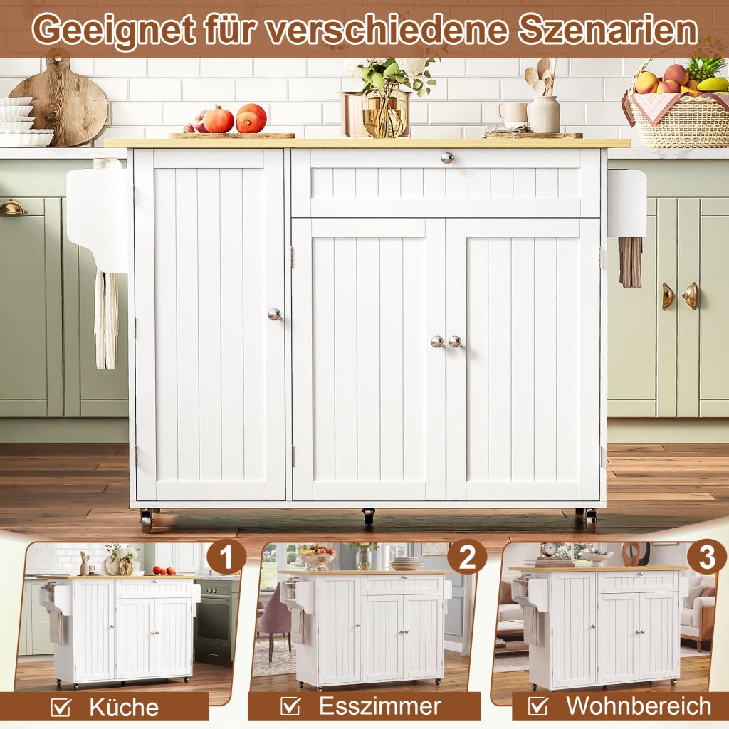 CARRELLO CUCINA Piano pieghevole 120 x 70 x 92 cm MDF Naturale/Bianco