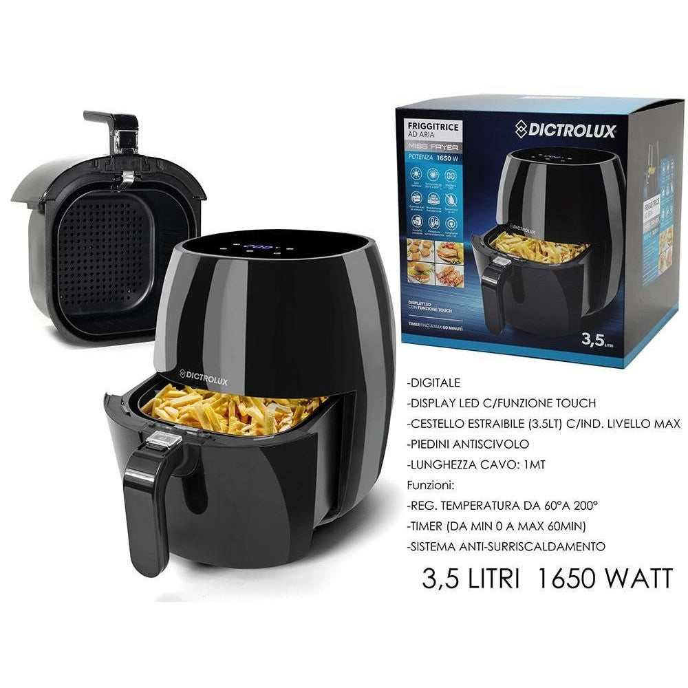 Trade Shop - Friggitrice Ad Aria 3,5 Lt 1650 Watt Display Led Da 60 A 200 Gradi Display A Led -