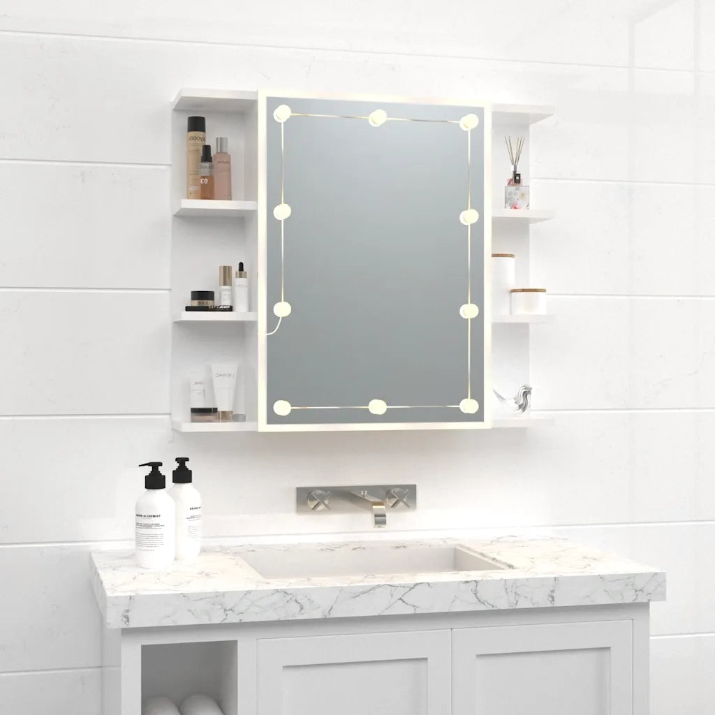 Mobile a Specchio | Armadio da bagno con LED Bianco Lucido 70x16,5x60 cm