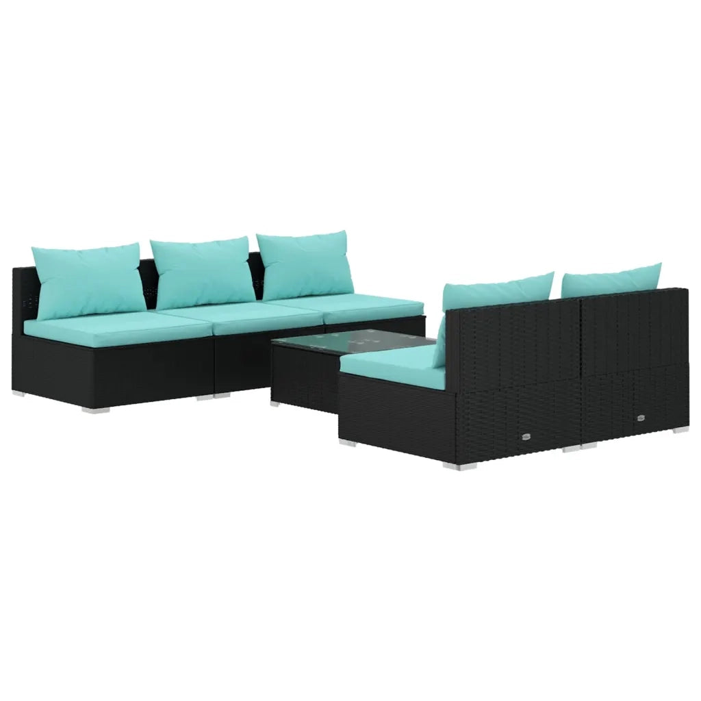 Set Divani da Giardino 6 pz con Cuscini in Polyrattan Nero cod mxl 30095