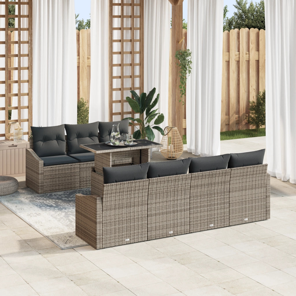 Set Divano da Giardino in 8 Pezzi con Cuscini Grigio Polyrattan