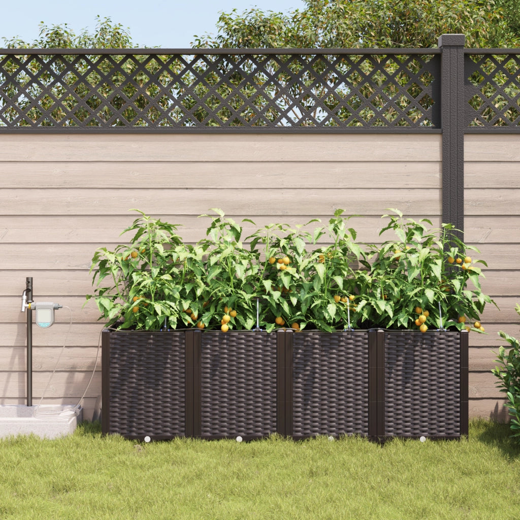 Fioriere da Giardino con Sistema di Irrigazione 4 pz Marrone