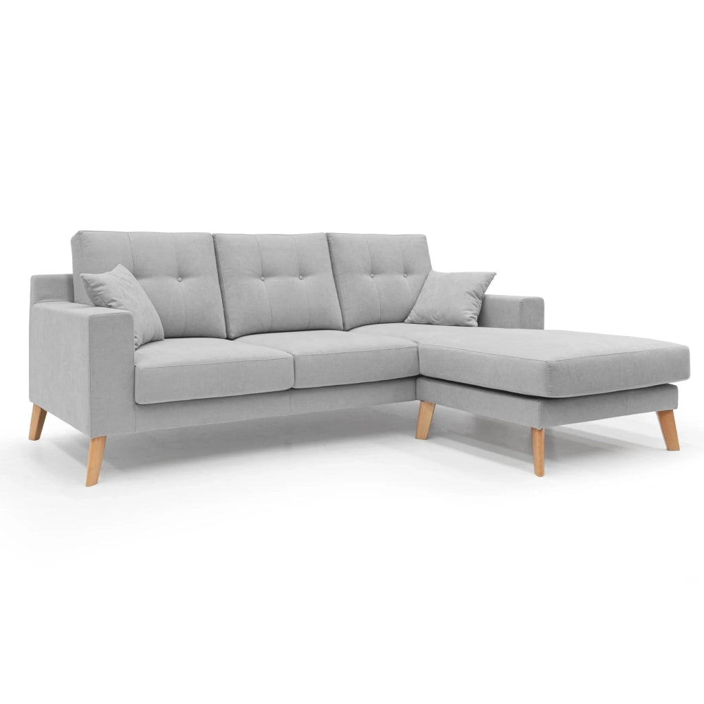 Danish Divano angolare REVERSIBILE in tessuto morbido impermeabile T02 237 cm grigio chiaro