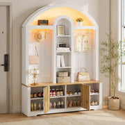 Garderobiera ingresso in MDF bianco con ante effetto legno; 150x40x195 cm; con ganci e LED USB