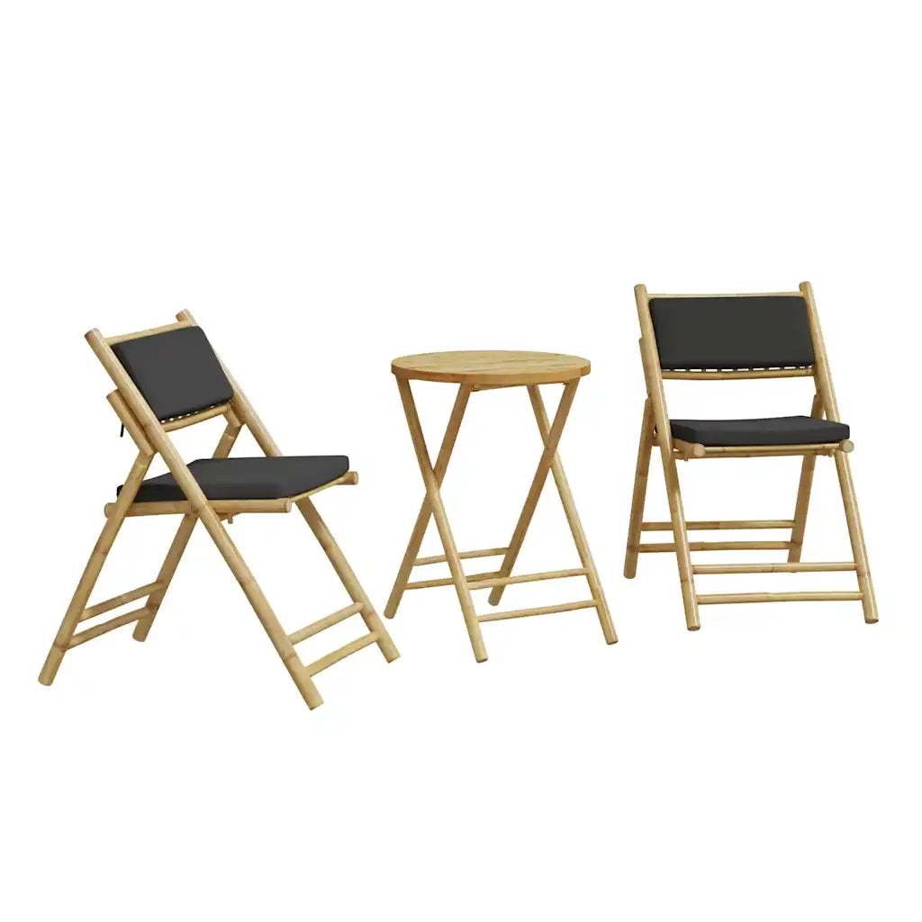 Set da Bistrot Pieghevole 3pz con Cuscini Grigio Scuro Bambù 365874