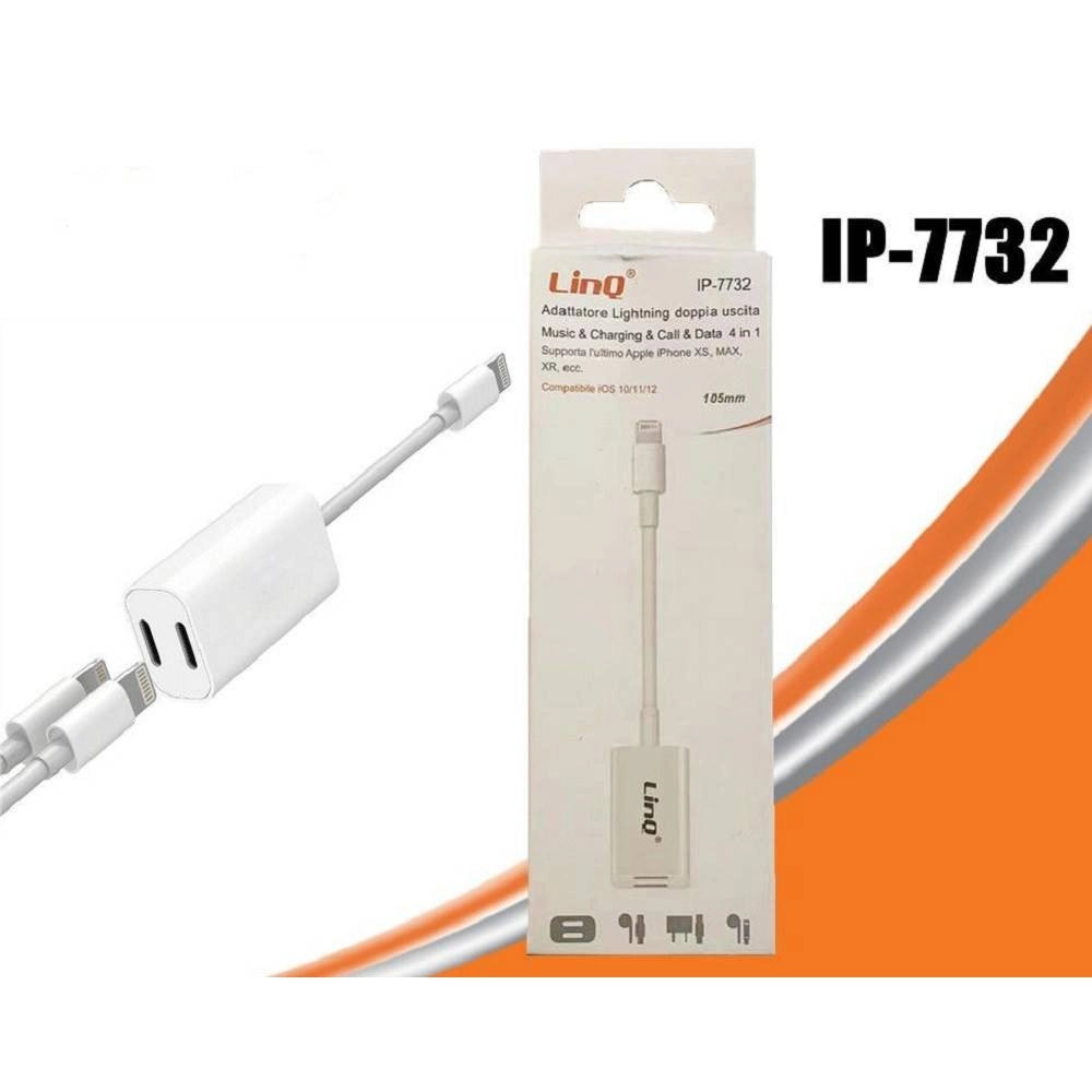 Trade Shop - Cavo Adattatore Doppia Uscita Lightning Femmina Musica Chiamate Ricarica Ip-7732 -