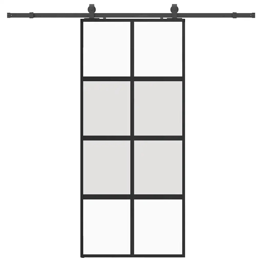 Porta Scorrevole Set Ferramenta Nera 90x205 cm Vetro Temperato 3375973