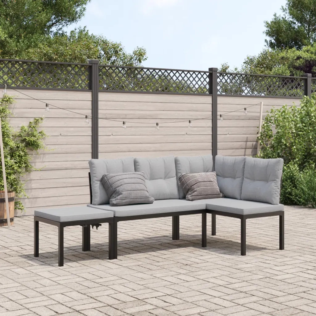 Set Panche Giardino | Panca da Giardino Cuscini 3 pz Nero Acciaio Verniciato Polvere