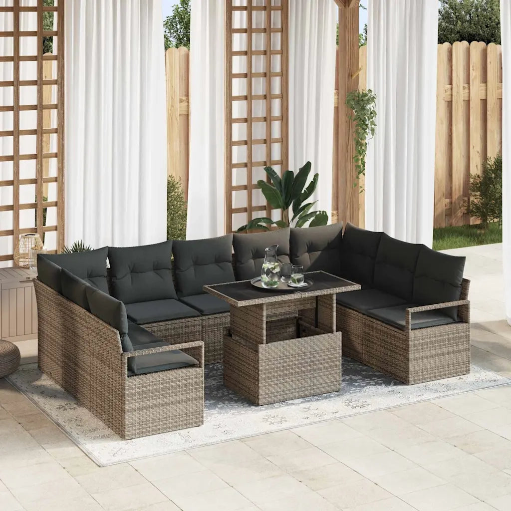 Set Divano da Giardino con cuscino 10 pcs Grigio polyrattan 3348885
