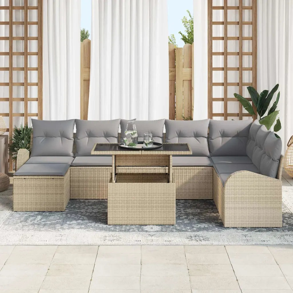 Set Divano da Giardino 9 pcs Beige Poly Rattan 3357433