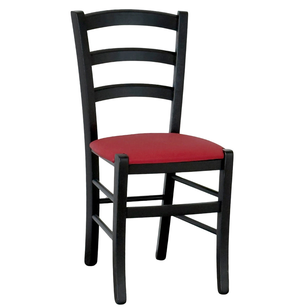 Sedie da sala da pranzo in legno venezia nera con seduta in similpelle rossa