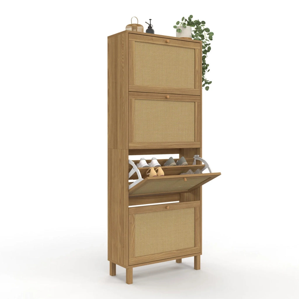 IDMarket - HANAE Scarpiera vintage da 24 pezzi con 4 ante in canna effetto naturale