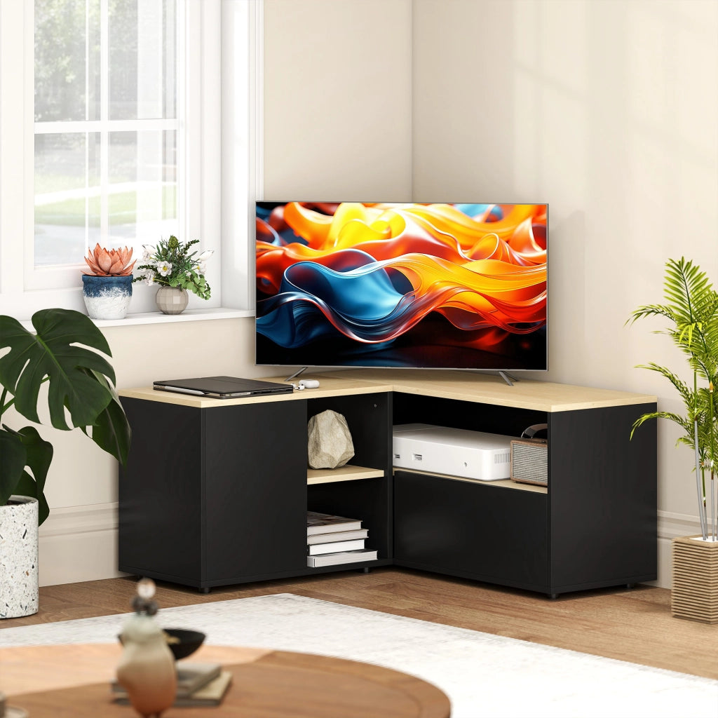 Mobile TV angolare ¨C Xylo ¨C 90x90x45 cm rovere nero con 2 ante 3 ripiani fino 40 pollici