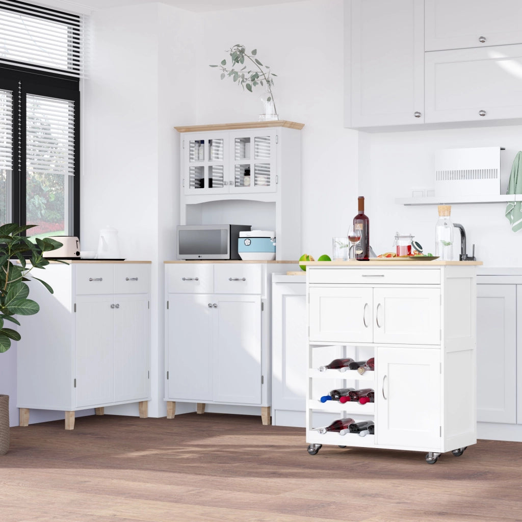Cassettiera da cucina con 2 ante e 9 bottiglie ¨C zephmum ¨C MDF bianco con piano in legno