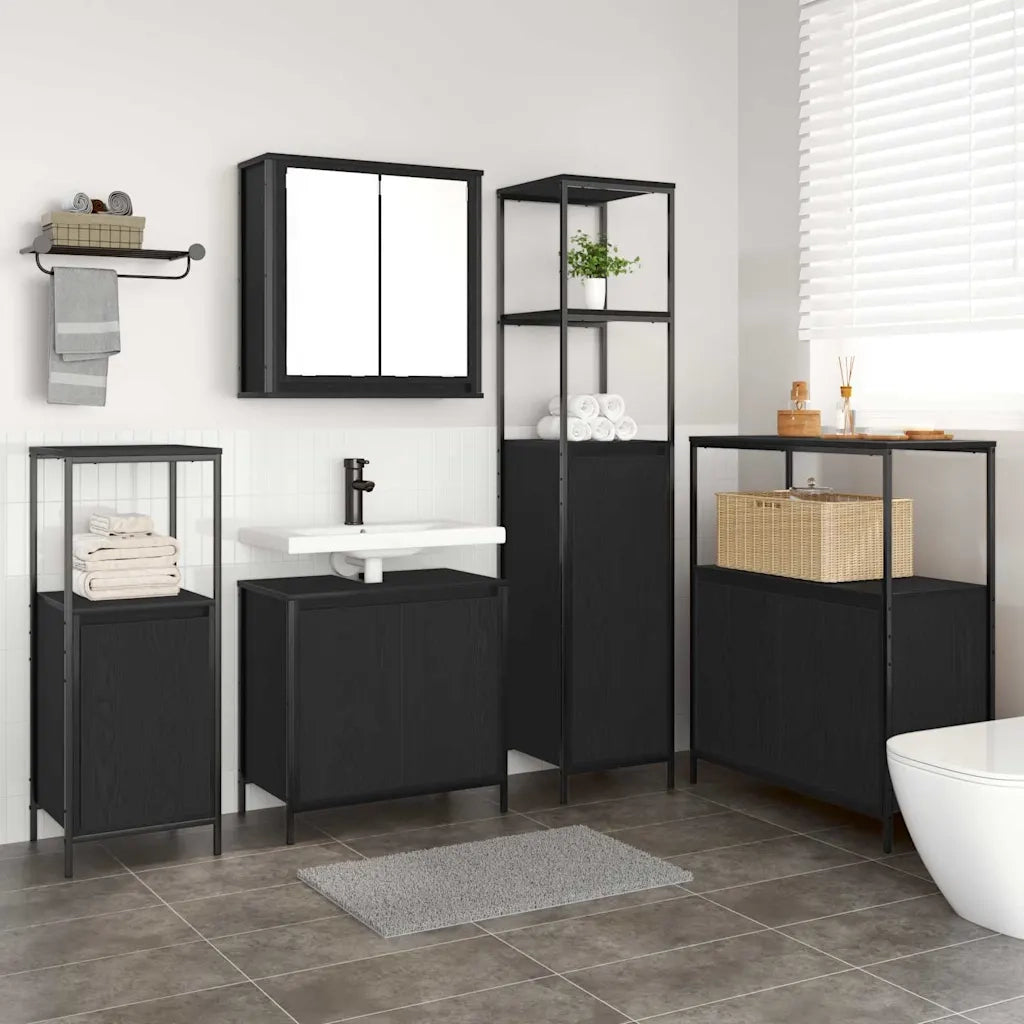 Set di mobili per il bagno 5 pcs Rovere Nero Legno multistrato 3328384