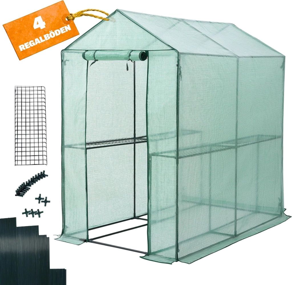Serra da Giardino 2,23 m² 4 Ripiani Porta Arrotolabile 190x186x120cm Serre Piante Verdure