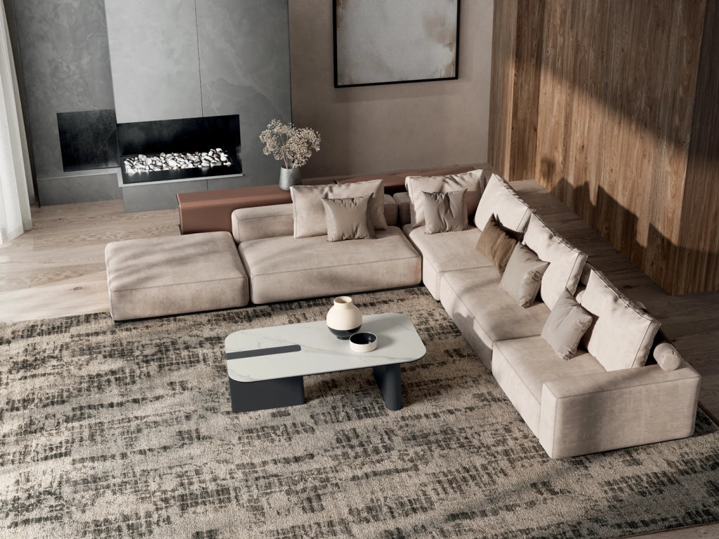 Tavolino da caffè Slide 105x60 cm con top in ceramica marmo bianco e struttura in metallo verniciato antracite - Stones