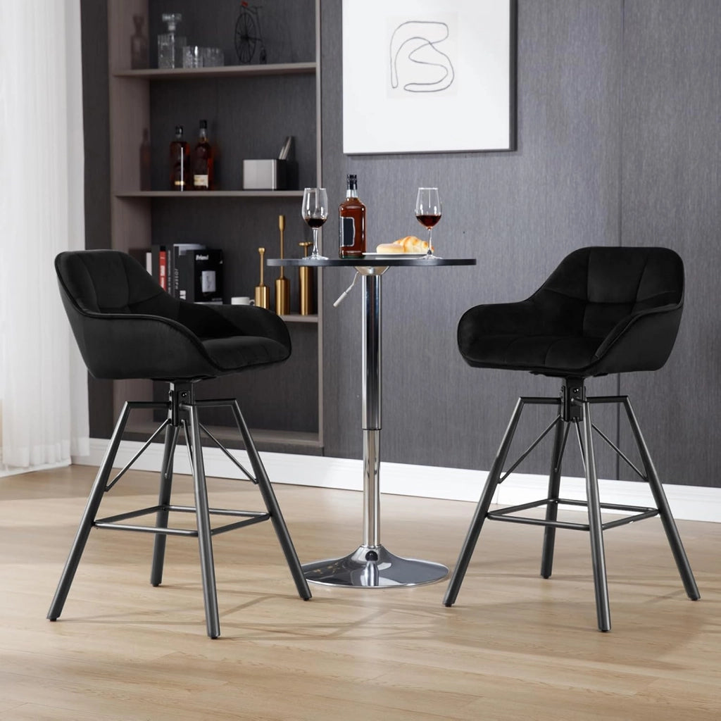 6 Pezzi Sgabello da Bar con Poggiapiedi, Sedia da Cucina con Sedile Girevole, Sgabello Alto con Schienale e Braccioli, Seduta in Velluto e Gambe in Metallo, Nero, BH397sz-6
