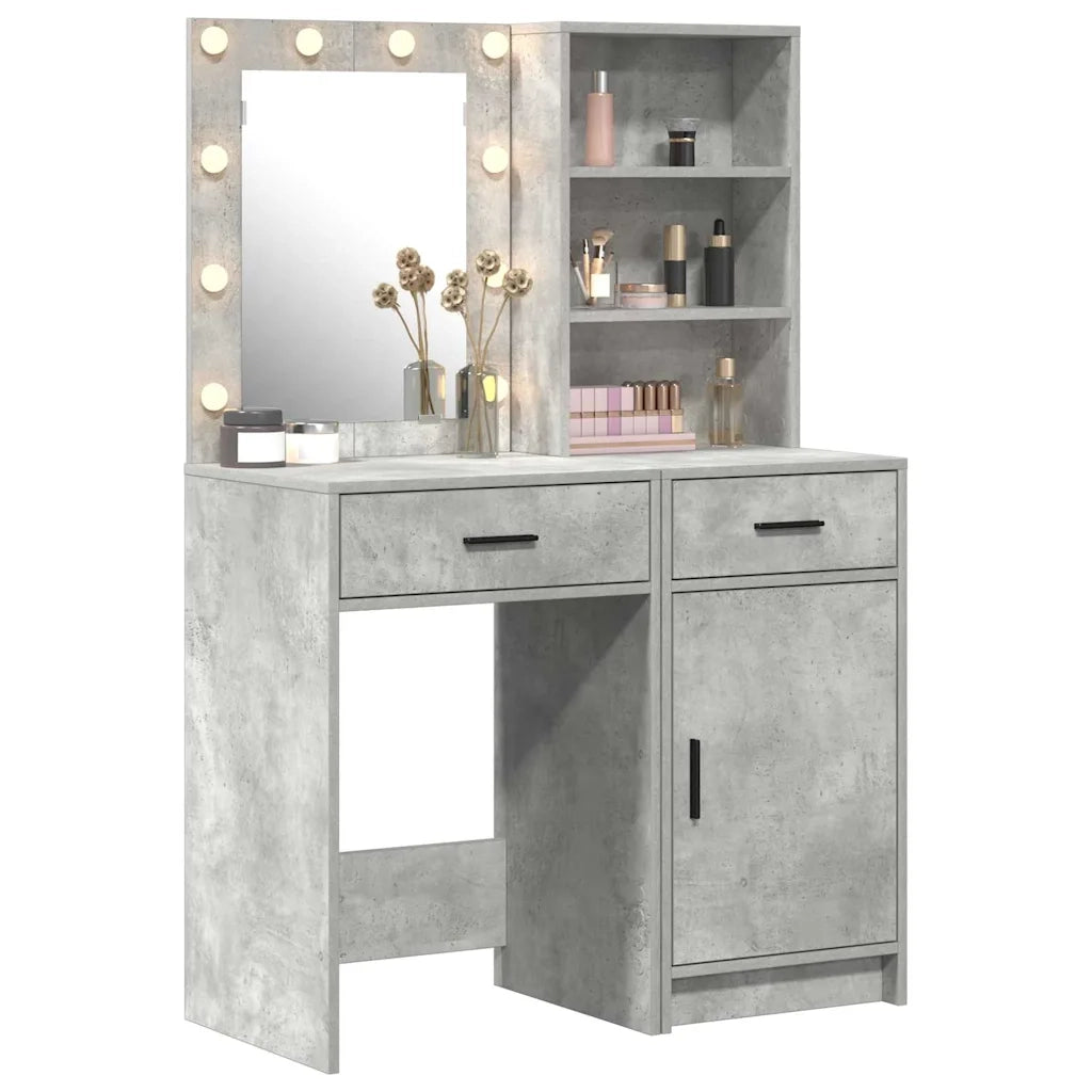 Set da Toeletta | Tavolo da Trucco con LED con porta 2 pz Grigio cemento