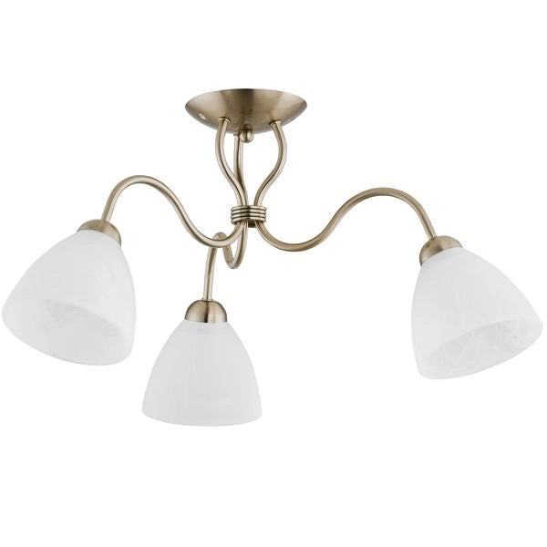 Plafoniera ARIEL Alfa ottone patinato vetro bianco 3xE27