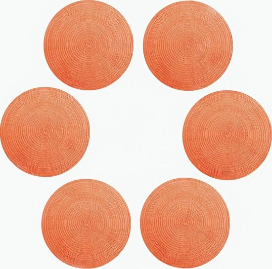 Targhe da tavola, targhe da tavolo in materiale naturale, anche come sottotarghe, mat per caffè, targhe antiscivolo rotonde, tavola da pranzo, stile europeo, materiale naturale, targa da tavola di tessuto mano a mano (arancione-36cm-6pz)