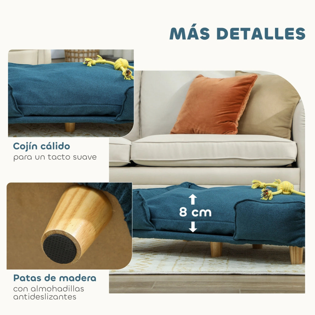 Letto per Cani con Cuscino Lavabile e Patine in Legno ¨C Minimal ¨C 96x66x24 cm Blu