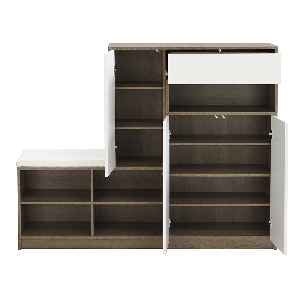 Scarpaio multifunzionale con seduta imbottita - Xylo - L140xP35xH110 cm - Bianco - Ripiani regolabili per corridoio