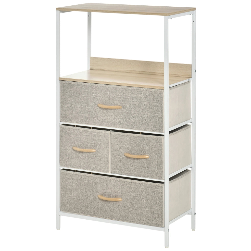 Cassettiera con 4 Cassetti e Compartimento Aperto ¨C Zephmum ¨C Grigio Tessuto Struttura Metallo