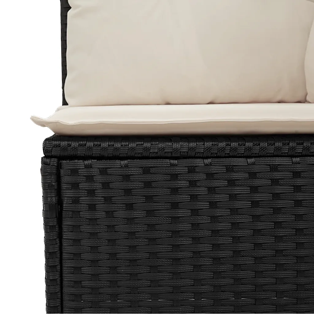 Divano Giardino Senza Braccioli con Cuscini Nero in Polyrattan 365996