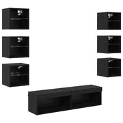 Mobile TV moderno da parete con illuminazione a LED 30 x 28,5 x 30 cm pratico contenitore stile contemporaneo legno nero 02_0056090